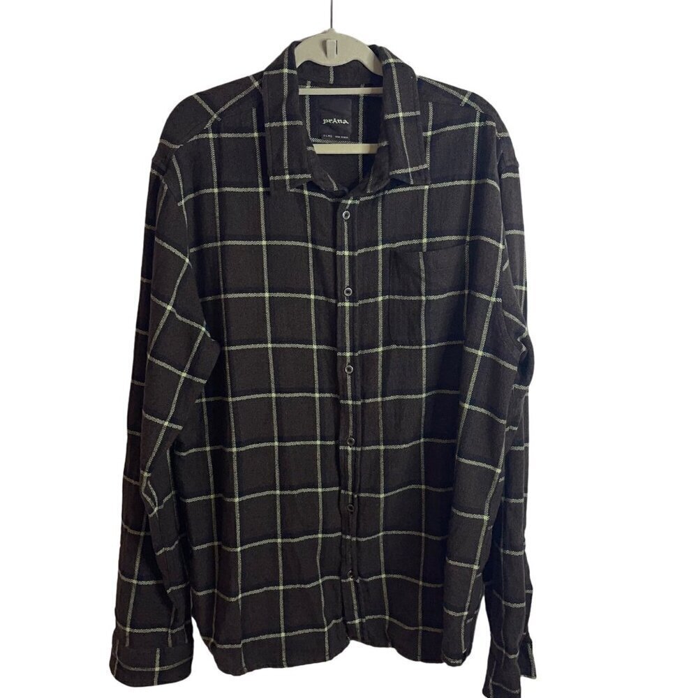 Prana Mens Shirt Size XL Brown Plaid Long Sleeve Button Down Pure Cotton